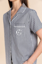 Gingerlilly Camilla Cotton Short PJ Set - Navy Stripe - Detail