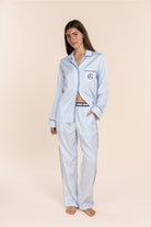 Gingerlilly Susanna Cotton Long PJ Set - Blue Stripe - Front