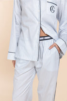 Gingerlilly Susanna Cotton Long PJ Set - Blue Stripe - Detail alt