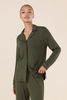 Gingerlilly Tessa Bamboo Long PJ Set - Forest Green - Front