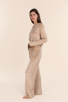 Gingerlilly Thea Velour Long Lounge Set - Beige - Side