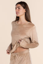 Gingerlilly Thea Velour Long Lounge Set - Beige - Front alt