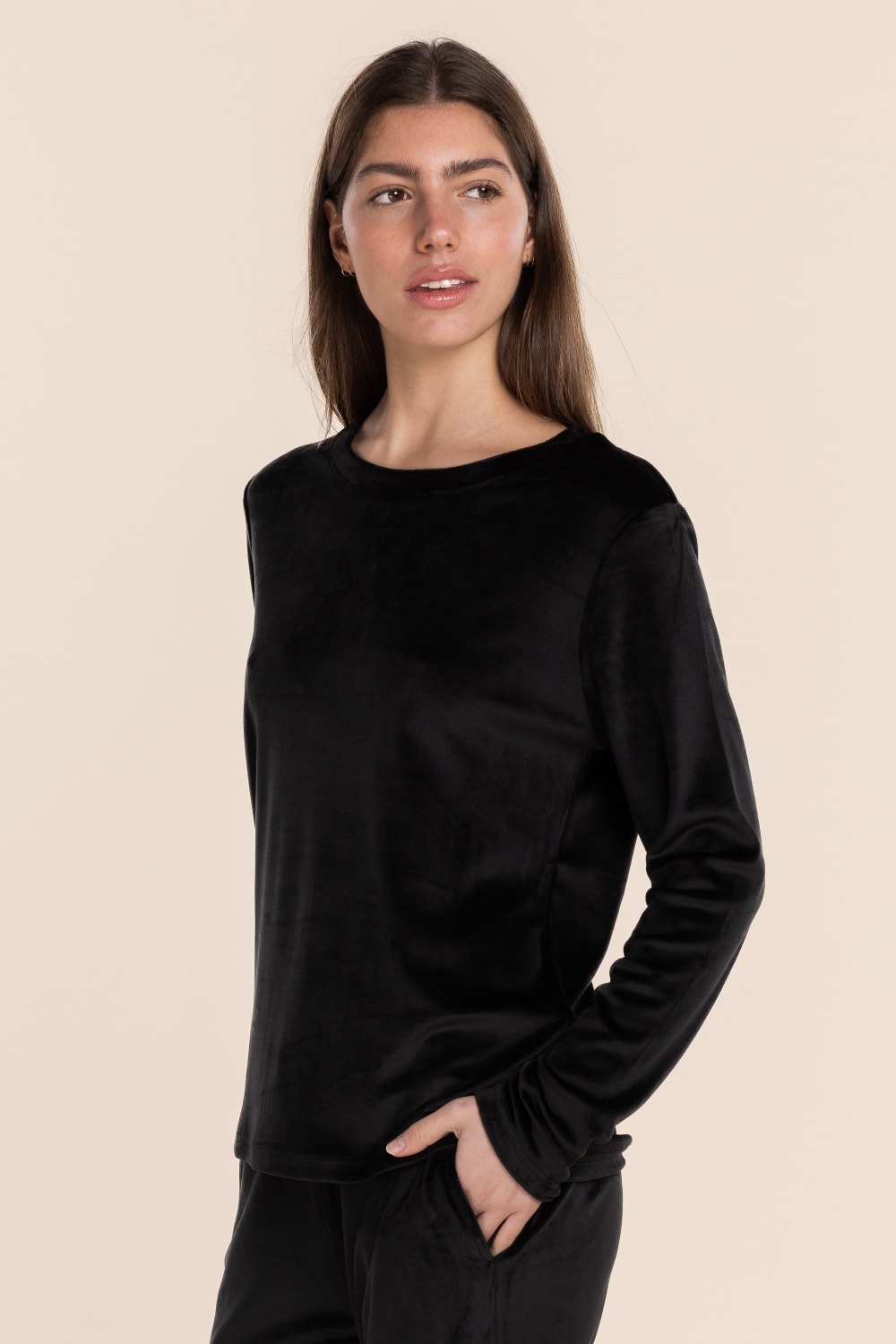 Thea Velour Lounge Set Black | Women’s Soft Velour Pyjamas Set