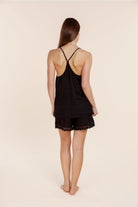 Gingerlilly Yasmin Cami and Lace Shorts Linen Set - Black - Back