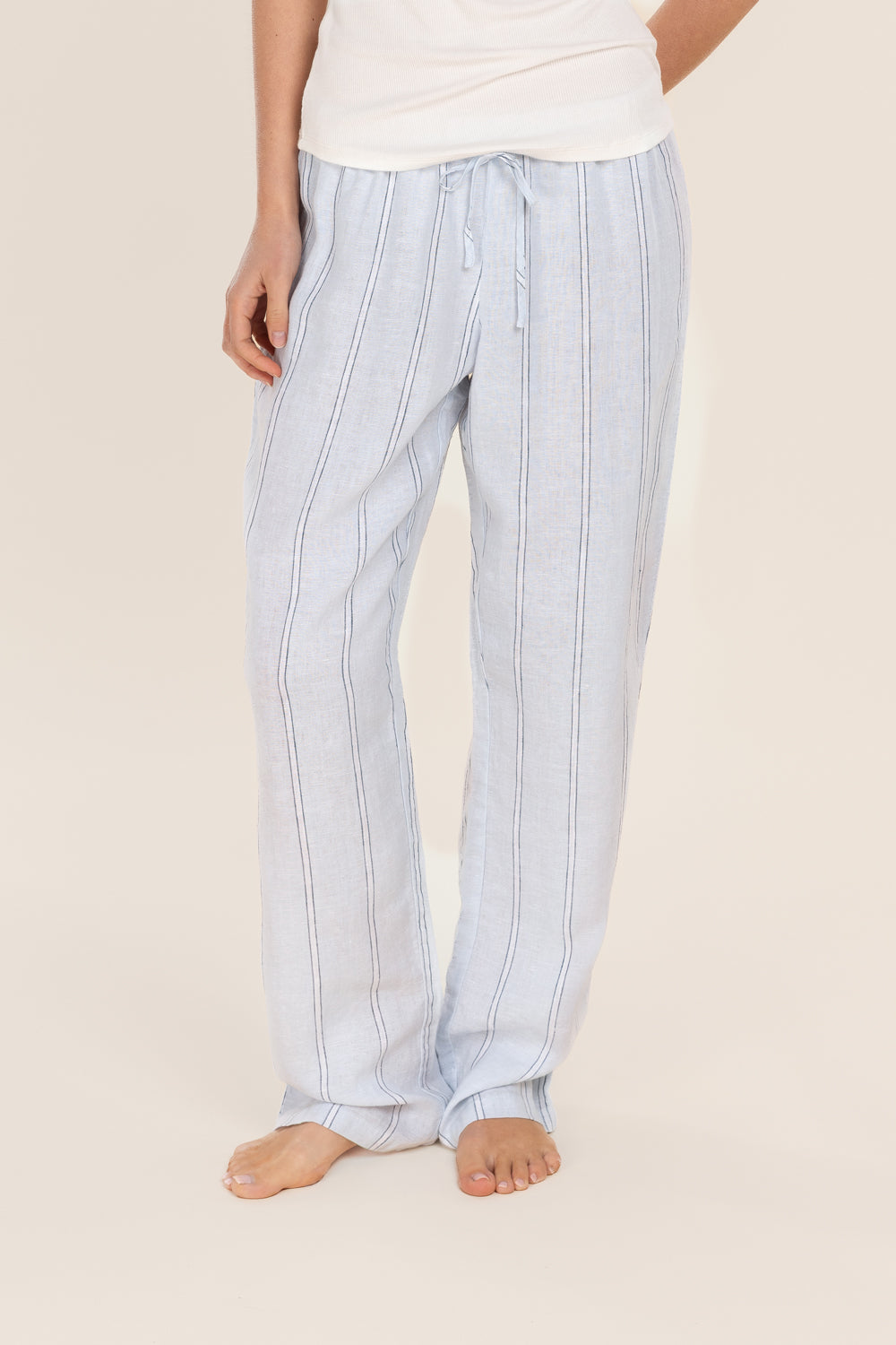 Gingerlilly Zoey Long Linen Pants - Blue Stripe - Detail