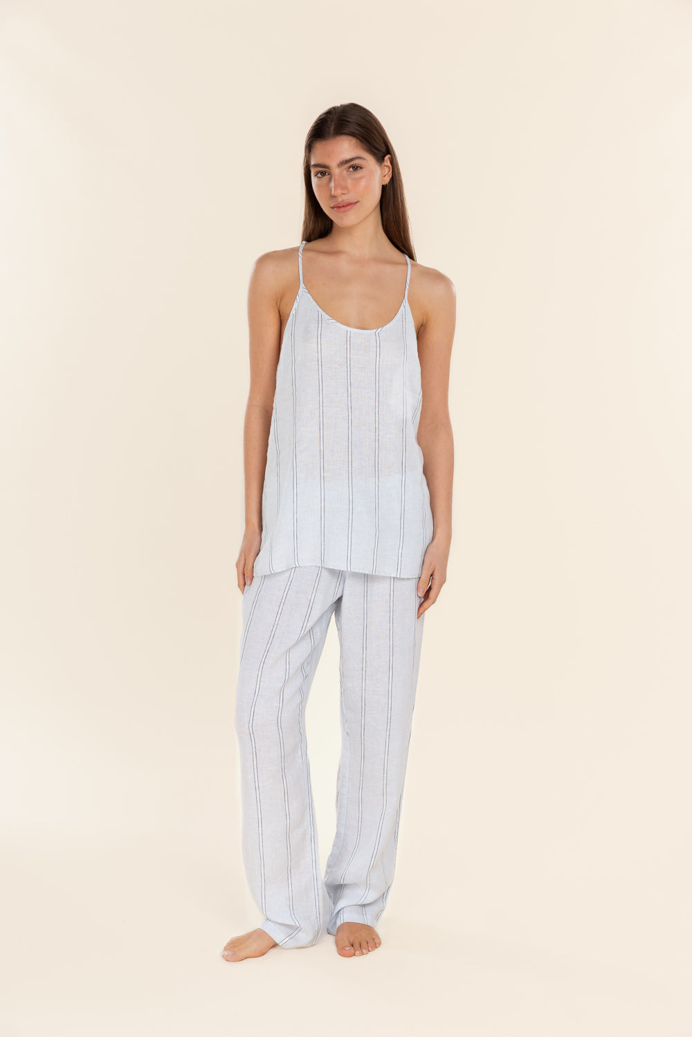 Gingerlilly Zoey Long Linen Pants - Blue Stripe - Front alt