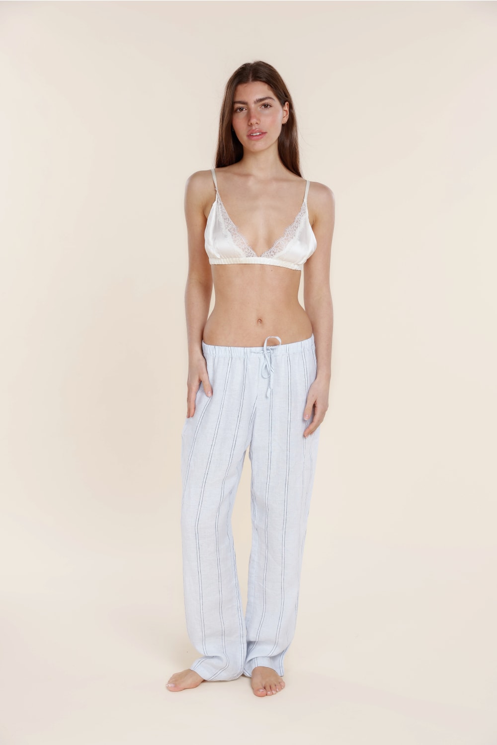 Gingerlilly Zoey Long Linen Pants - Blue Stripe - Front alt 2