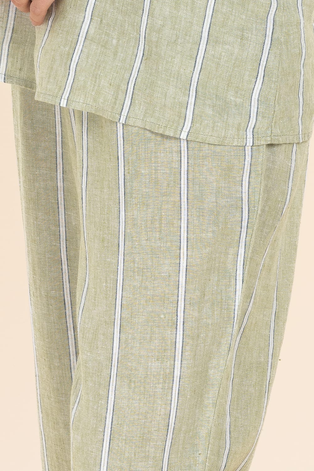 Gingerlilly Zoey Long Linen Pants - Olive Stripe - Detail